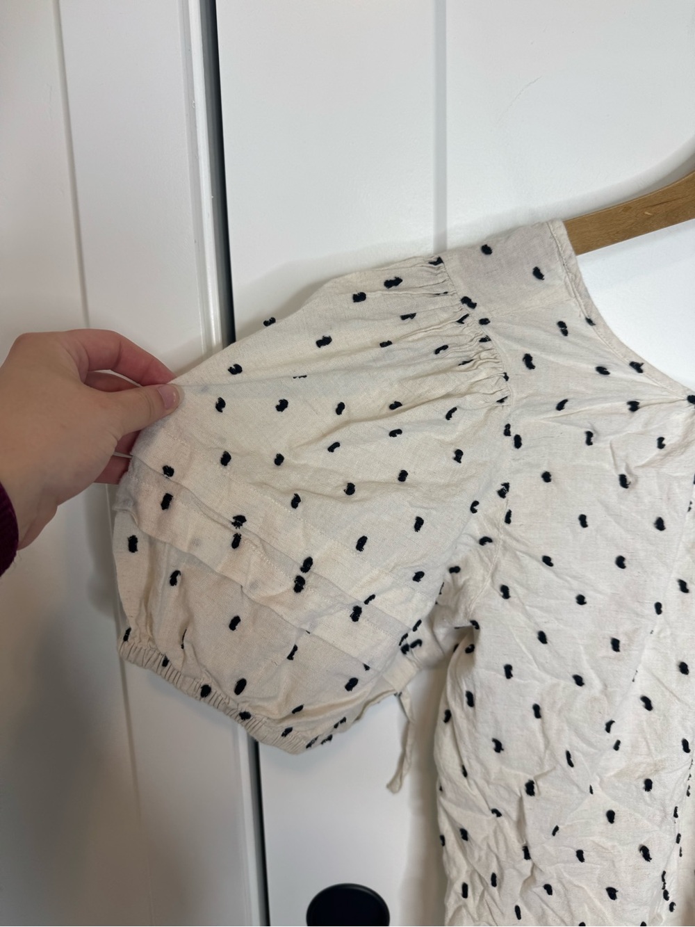 Madewell Tie Back Puff Sleeve Top Clip Dot Ivory Cotton Linen Size Large - Picture 3 of 7